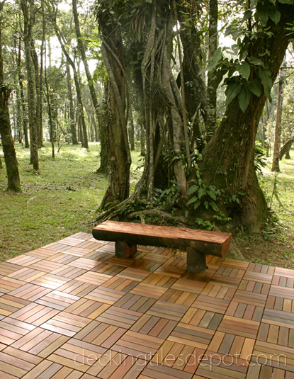 An Outdoor Decking Tiles Patio with a Bench